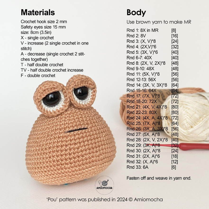 Free Pou Crochet Pattern — Cute Amigurumi, step 1