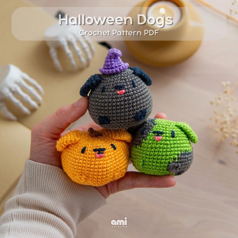Halloween Puppy Crochet Pattern Bundle: Witch, Zombie & Pumpkin Dog